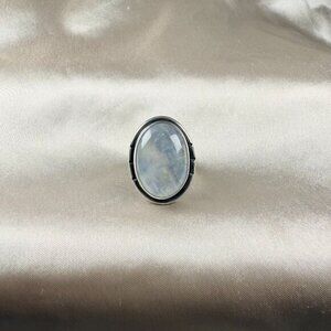Handmade Rainbow Moonstone Oval Gray Natural Gemstone Silver Ring Jewelry Size 8